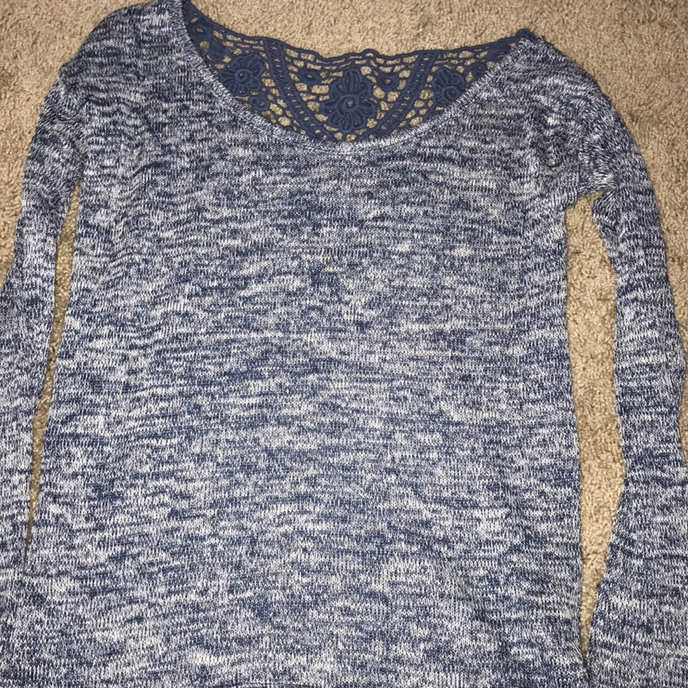 Blue sweater with lacey back